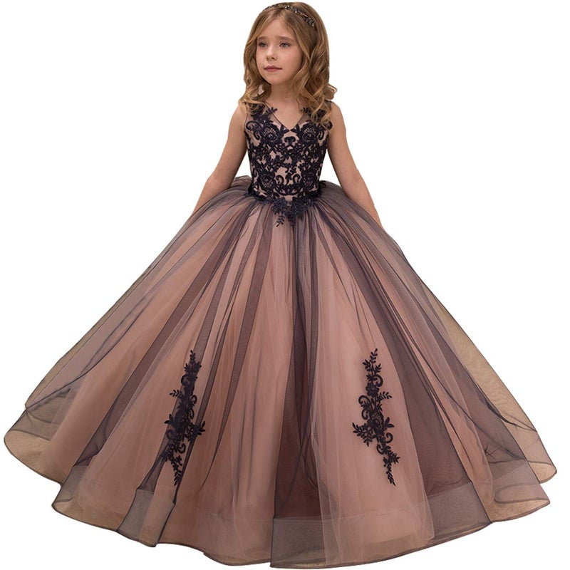 PLwedding Flower Girl Dress Kids Lace Applique Pageant Ball Gown Prom Dresses Picture Color 1 Size 4 - Image 1